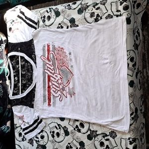 Affliction Sinful Sexy Tee With Lace Sz L
